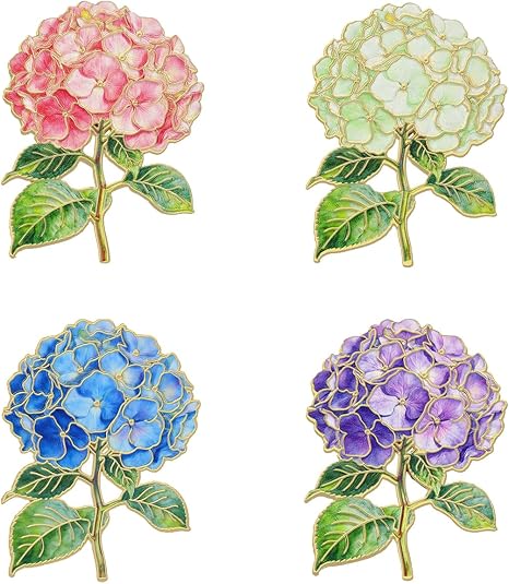 4 Pieces Hydrangea Enamel Pins