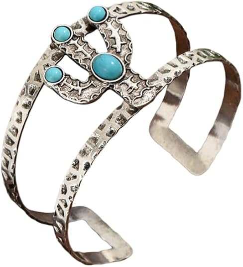 Southwestern Turquoise Cuff Bracelet with a Cactus